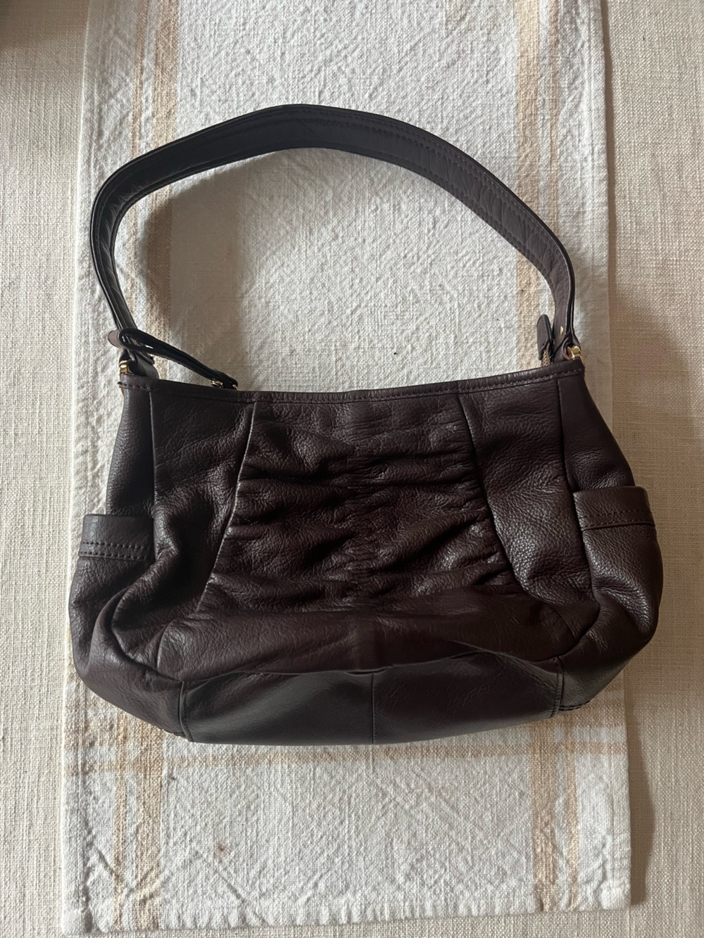 Vintage 90s Y2K Ruched Brown Leather Shoulder Bag - Women